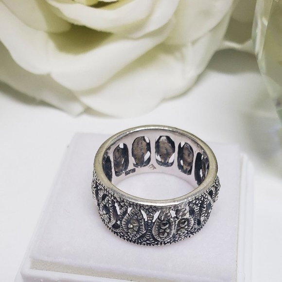 Swiss Marcasite Marquise Eternity Wide Band Ring - Picture 5 of 6